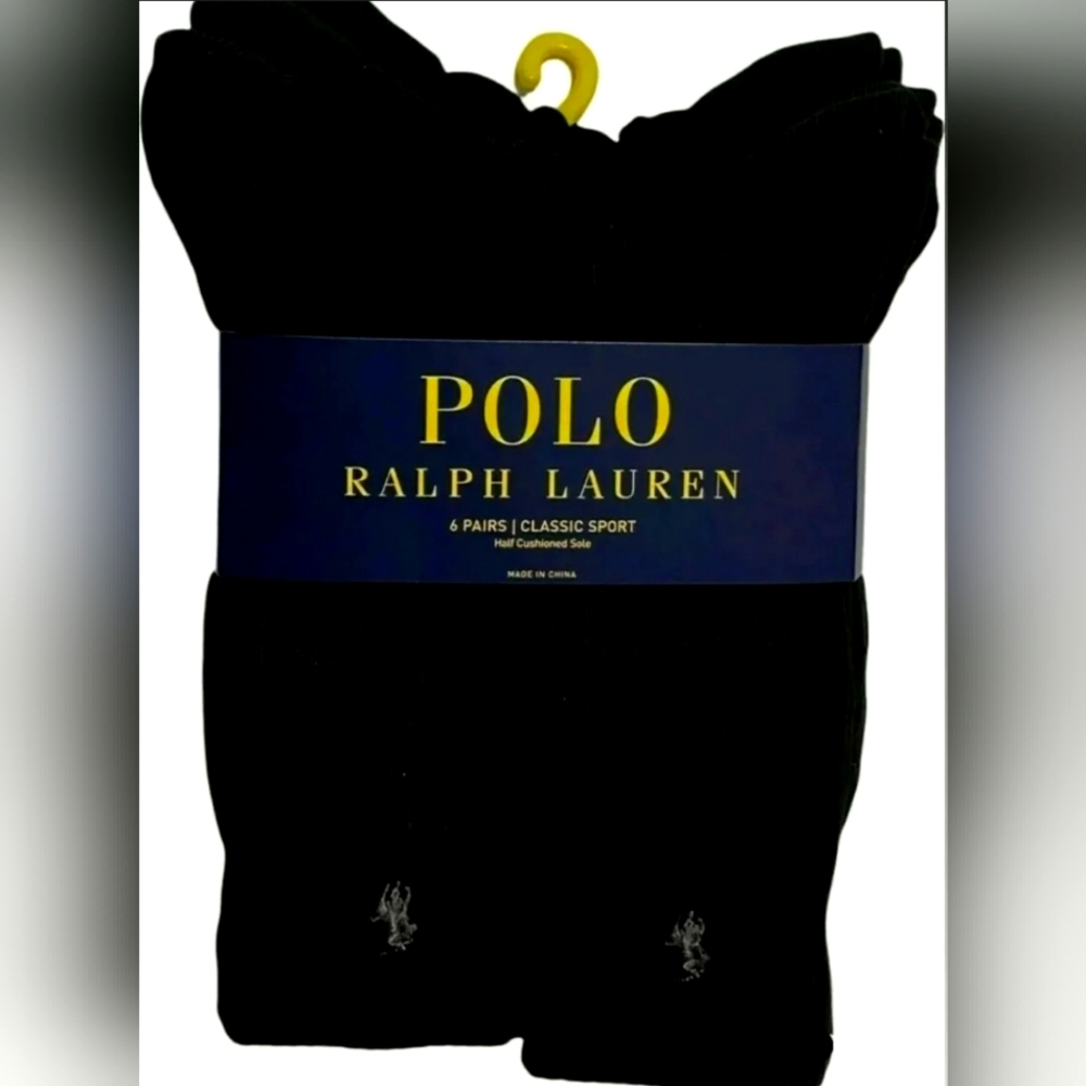 Polo Ralph Lauren Men's Black Classic Sport Crew Socks 6-Pack (10-13)